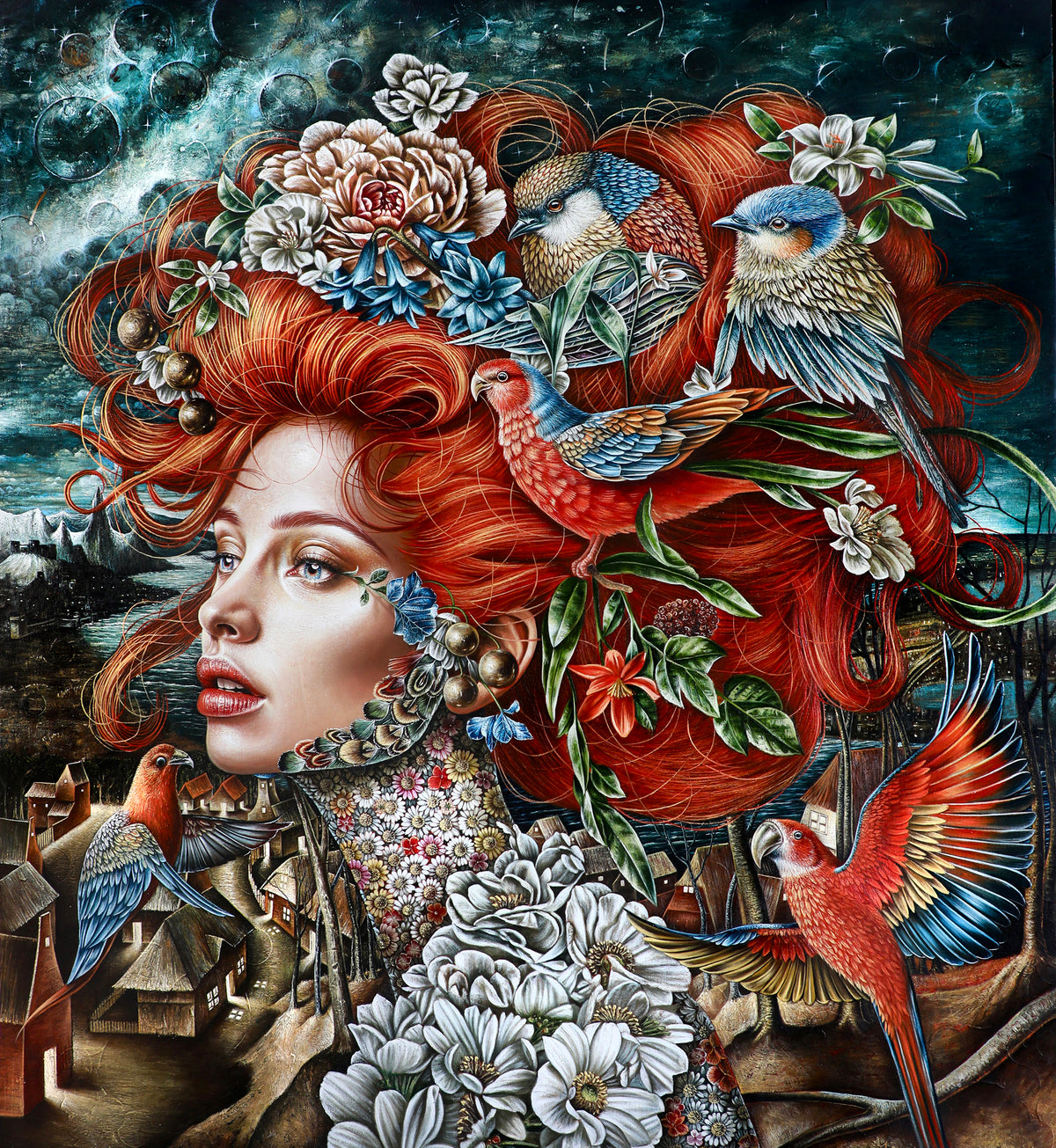 "El Cantico de Azogue" Original Painting 40"x 36" Oil on Linen - Original Work by Luis E Toledo Art