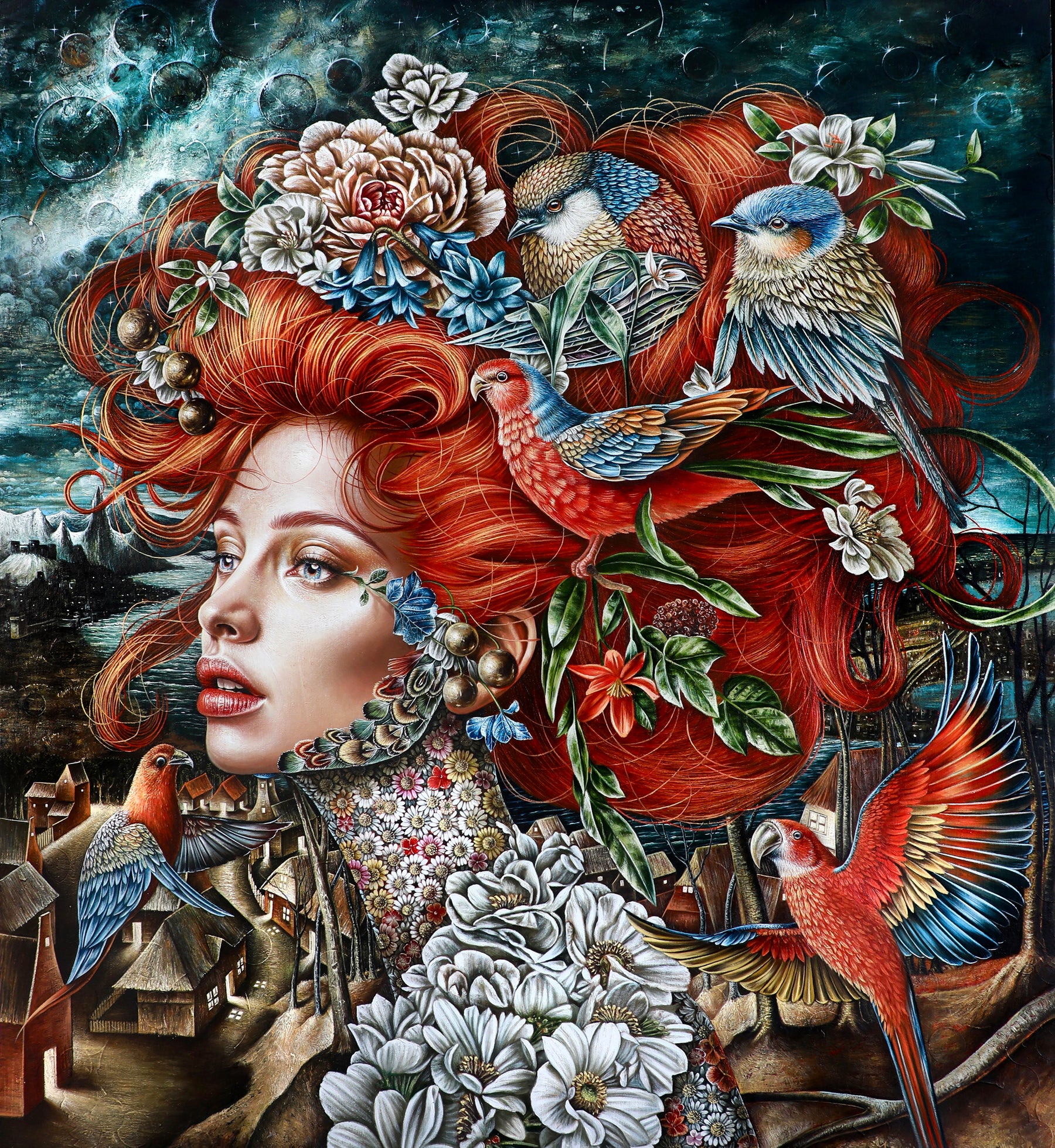 "El Cantico de Azogue" Original Painting 40"x 36" Oil on Linen by Luis E. Toledo available through Toledo’s Legacy