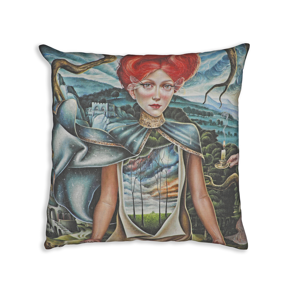 Retablo De Una Noche 18" x 18" Cushion Cover 100% Linen - Original Work by Luis E Toledo Art