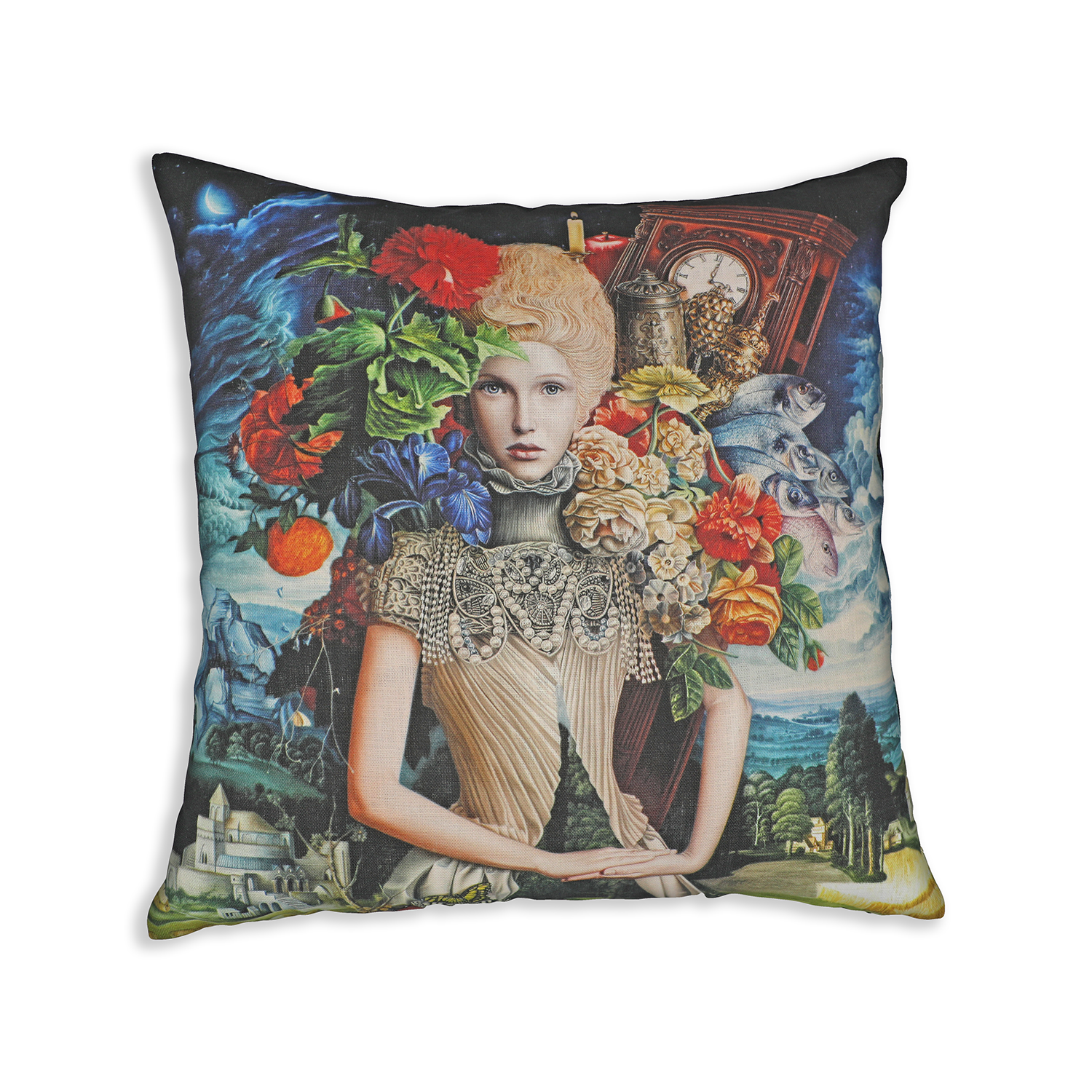 The Mistress of the Mantle 18" x 18" Cushion Cover 100% Linen by Luis E. Toledo available through Toledo’s Legacy