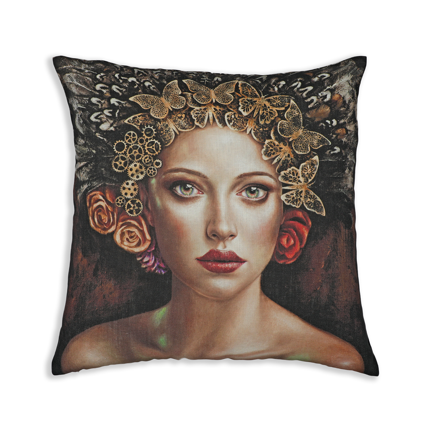 Mujeres Aladas 18" x 18" Cushion Cover 100% Linen by Luis E. Toledo available through Toledo’s Legacy
